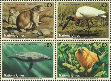 United Nations Geneva year 1994 Fauna Endangered Species stamps