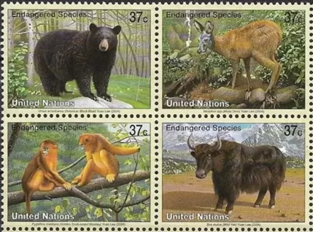 United Nations Geneva year 2004 Fauna Endangered Species - Mammals stamps