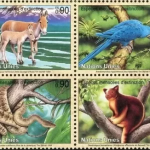 United Nations Geneva year 1999 Fauna Endangered Species stamps set