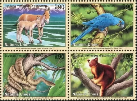 United Nations Geneva year 1999 Fauna Endangered Species stamps set