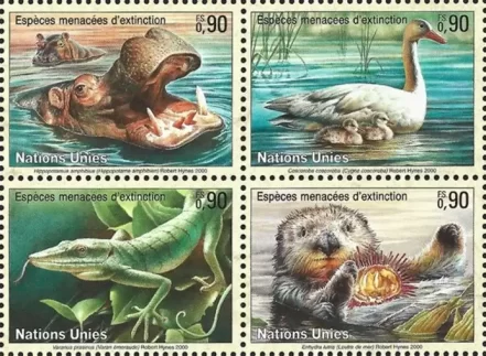 United Nations Geneva year 2000 Fauna Endangered Species stamps