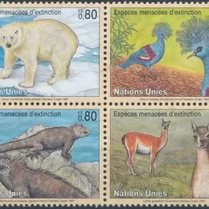 United Nations Geneva year 1997 Fauna Endangered Species stamps set