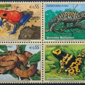 United Nations Geneva year 2006 Fauna Endangered Species frogs snakes stamps set