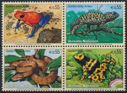 United Nations Geneva year 2006 Fauna Endangered Species frogs snakes stamps set