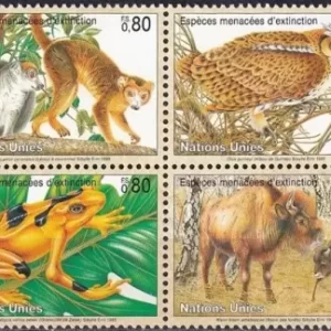 United Nations Geneva stamps year 1995 Fauna Birds Monkeys Bison