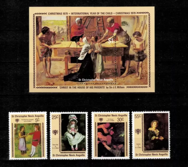 St Christopher Nevis Anguilla 1979 Art - Christmas Year Child stamps set