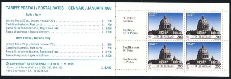 Vatican year 1993 Architecture - Memorials booklet stamps