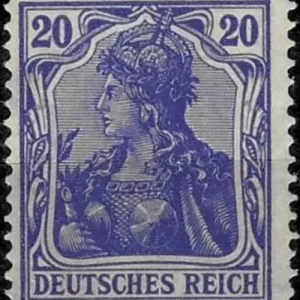 Germany 1905 Germania - 20pfg violet blue postage stamp with watermark 