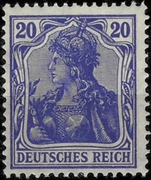 Germany 1905 Germania - 20pfg violet blue postage stamp with watermark 