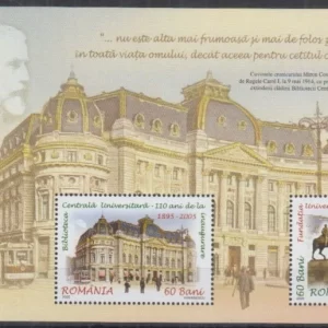 Romania year 2005 Architecture - University Library in Bucharest postage stamp