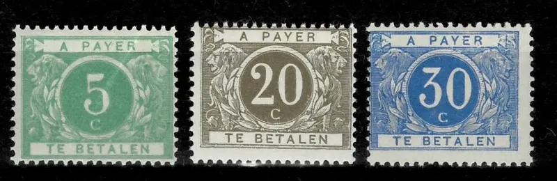 The Belgium 1895 Numeral Postage Due stamps