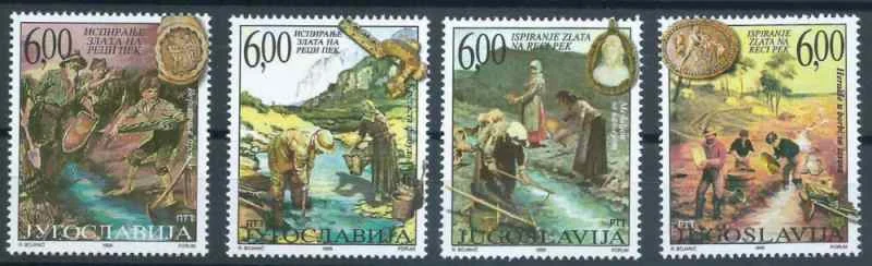 Serbia year 1999 Gold washing on River Pek postage stamps