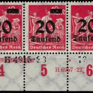 Germany Weimar Republic year 1923 20 mark postage stamps with Han number