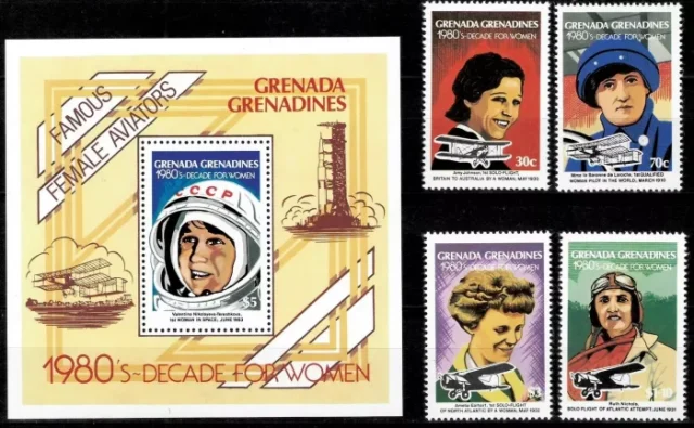 Grenada Grenadines postage stamps year 1981 Famous Female Aviators