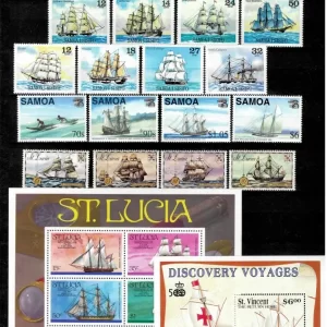 Samoa and St. Lucia postage stamps year 1970 1990 Ships and Wessels