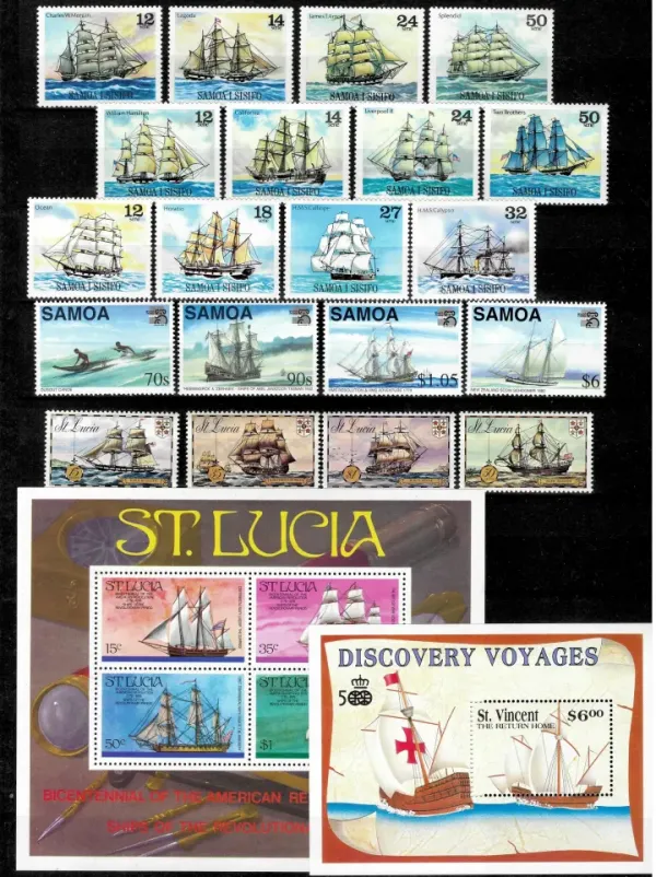 Samoa and St. Lucia postage stamps year 1970 1990 Ships and Wessels