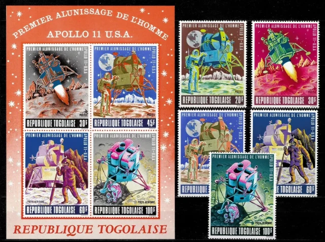 Togo postage stamps year 1969 Space Apollo 11 set