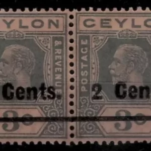 British Ceylon postage stamps year 1926 2 cents pair