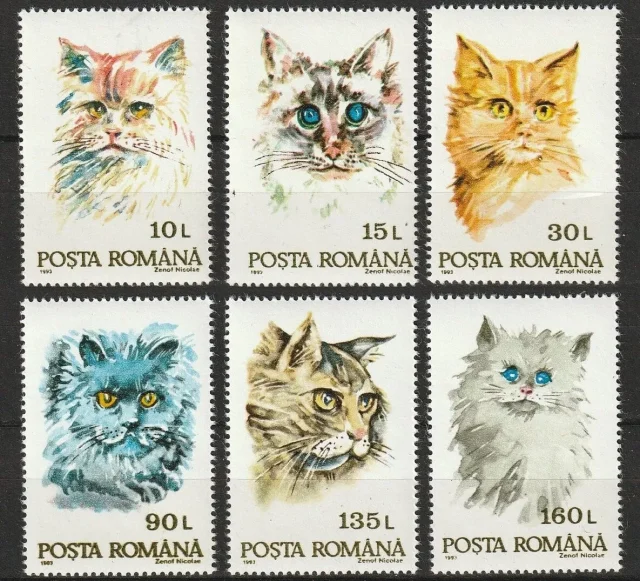 Romania postage stamps year 1993 Domestic cats