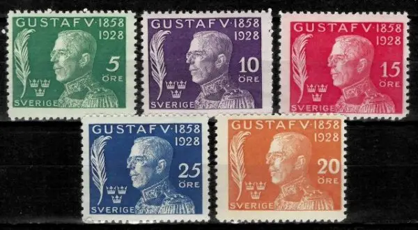 Sweden stamps set year 1928 Anniversary of the Birth of King Gustaf