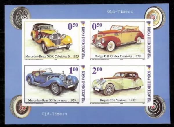 Bosnia postage stamp year 2006 Vintage Cars imperforate MSS