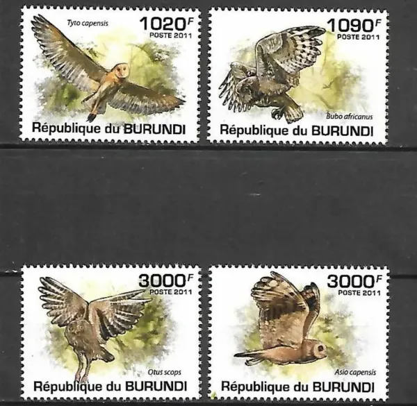 Burundi postage stamps year 2011 Fauna / Owls - Birds of Prey