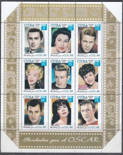 Cuba postage stamps year 2001 - American film actors