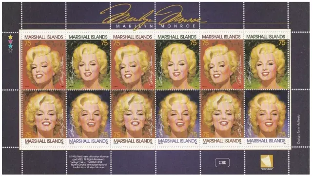 Marshall Islands postage stamps year 1995 Marilyn Monroe souvenir sheet