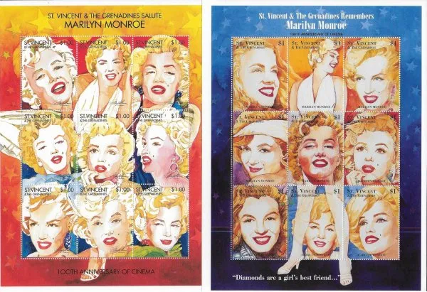 St. Vincent postage stamps year 1995 Marilyn Monroe souvenir sheet