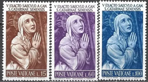 Vatican stamps year 1962 Beatification of Catharina of Siena set