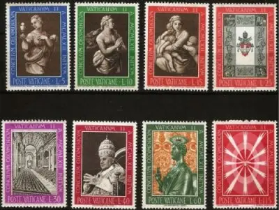 Vatican stamps year 1962 Ecumenical congress, paintings by Raphael, Saint Peter Kirche