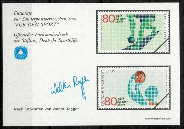 German stamps sports aid committee year 1985 Basketball and bowling