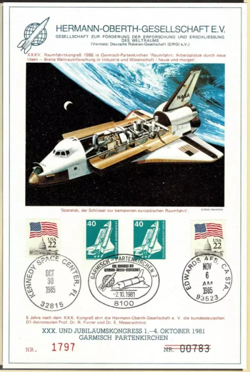 Germany United States 1981 -85 Presentation Sheet - Hermann Oberth Spacelab