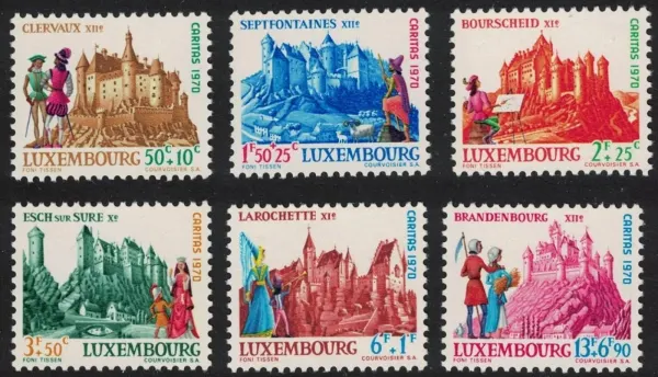 Luxembourg postage stamps year 1970 Architecture Castles set