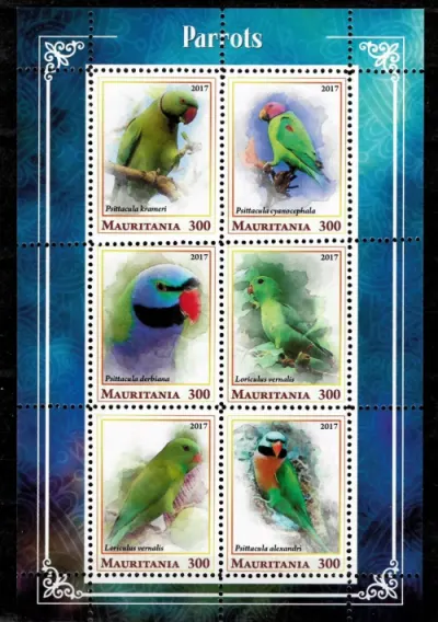 Mauritania stamps year 2017 WWF Fauna Birds -Parrots