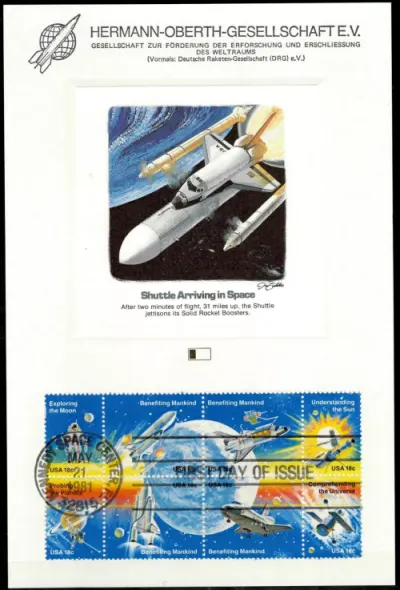 USA space stamps year 1981 Cardboard - Hermann Oberth