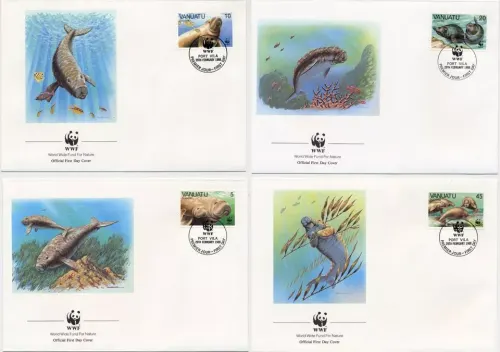 Vanuatu postage stamps year 1988 WWF Manatees Dugong FDC set