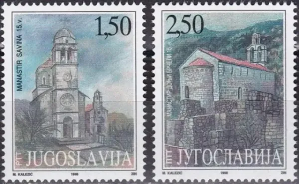 Yugoslavia postage stamps year 1998 Monasteries in Montenegro