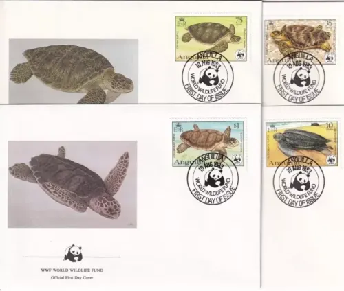 Anguilla postage stamps year 1983 WWF - Sea turtles FDC set