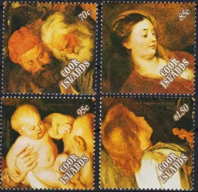Cook islands postage stamps year 1989 Art Paintings Christmas