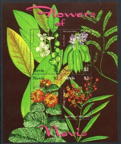 Nevis postage stamps year 2007 Flowers MSS