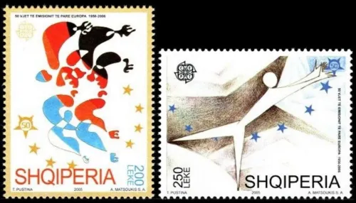 Albania postage stamps year 2005 Anniversary of EUROPA Stamps