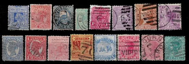Australia postage stamps NSW, Victoria, Queensland year 1860 - 1900