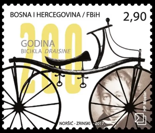 Bosnia Mostar postage stamps year 2017 Draisine Bicycle