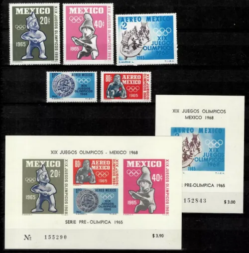 Mexico postage stamps year 1965 Summer Olympics Mexico set