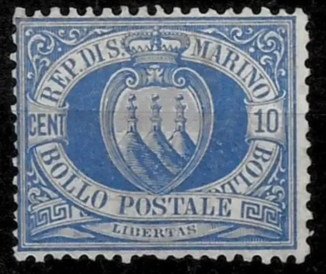 San Marino postage Stamp year 1877 10c ultra marine
