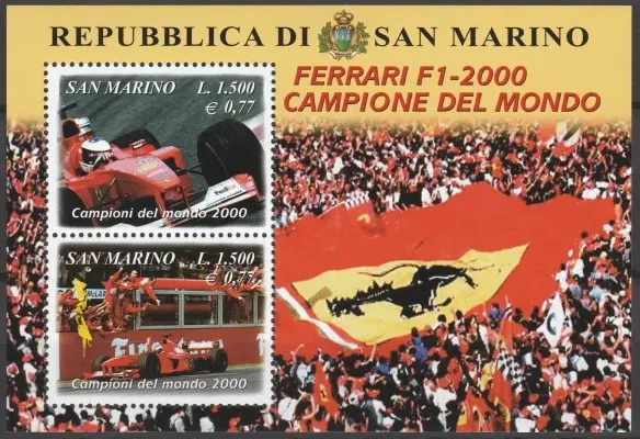 San Marino postage stamps year 2000 Formula 1 Ferrari Schumacher