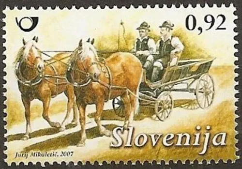 Slovenia postage stamp year 2007 Horse Drawn Wagon