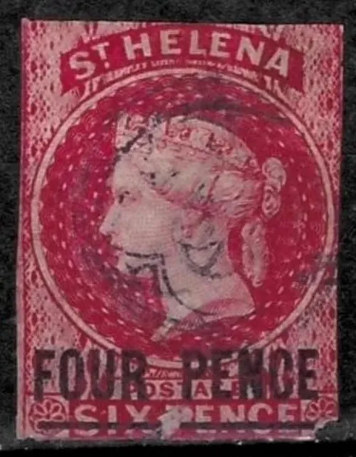 St Helena postage stamp year 1863 Queen Victoria overprinted 4d