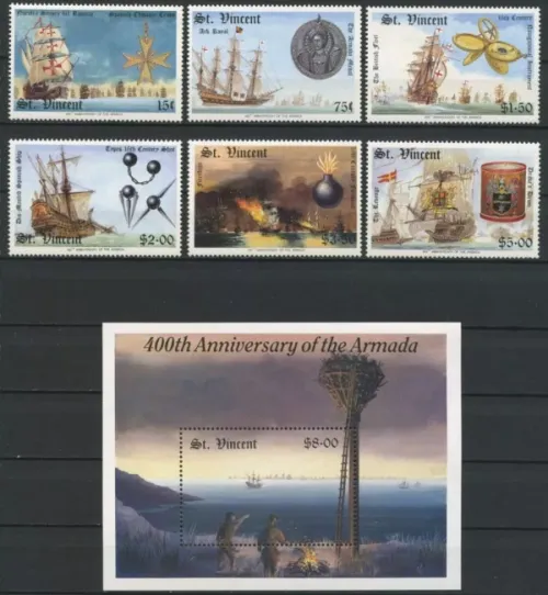 St. Vincent postage stamps year 1988 Spanish Armada MNH set